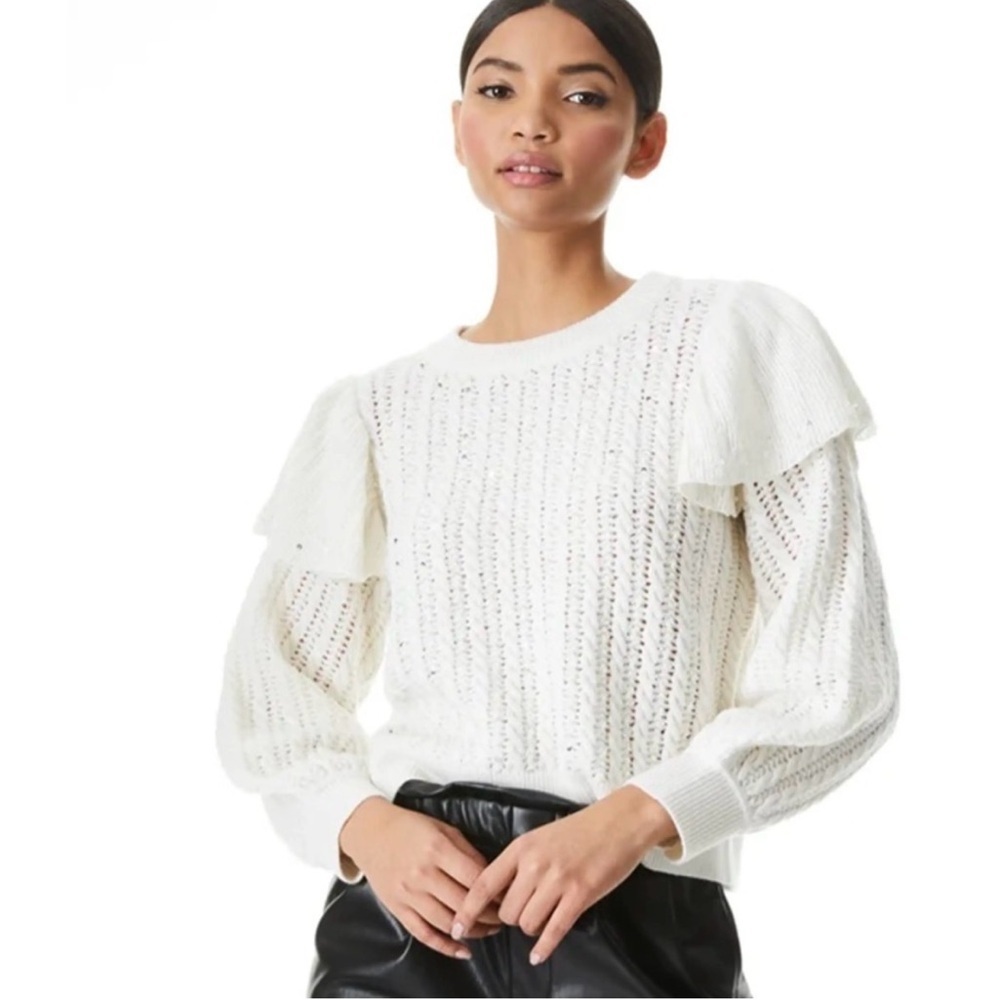 Alice + Olivia Rosi Pearl-Embellished Cable Knit Sweater